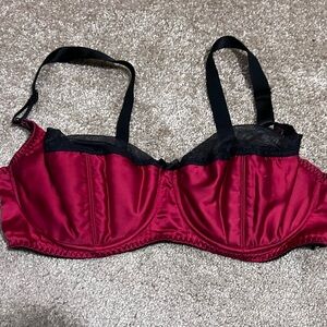 Secrets in Lace Satin Underwire Bra in Deep Burgundy with Black Trim